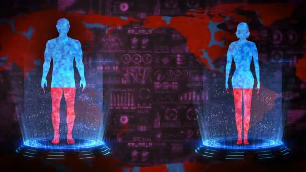 Människa Och Jord Medicinsk Hologramanimation Människors Virtuella Kropp Jorden Kommer — Stockvideo