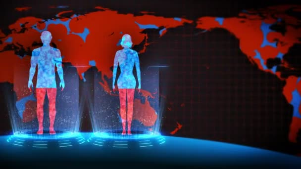 Human Earth Medical Hologram Loop Animation People Virtual Body Earth — Stock Video