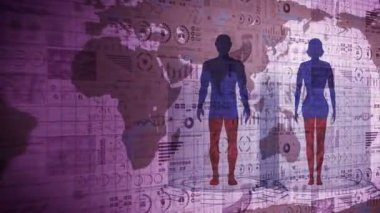 İnsan ve Dünya. Tıbbi hologram döngü animasyonu. İnsanlar sanal beden. Dünya kırmızılar içinde ölecek ve iyileşecek. Enfeksiyon salgını. Salgın sona erdi. Hastalık ve Sağlık.