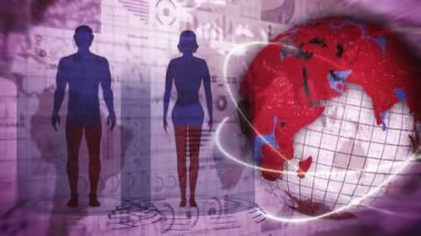 İnsan ve Dünya. Tıbbi hologram döngü animasyonu. İnsanlar sanal beden. Dünya kırmızılar içinde ölecek ve iyileşecek. Enfeksiyon salgını. Salgın sona erdi. Hastalık ve Sağlık.