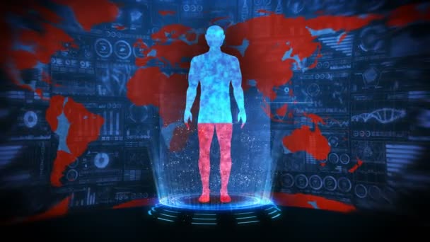 Människa Och Jord Medicinsk Hologramanimation Människans Virtuella Kropp Jorden Färgas — Stockvideo
