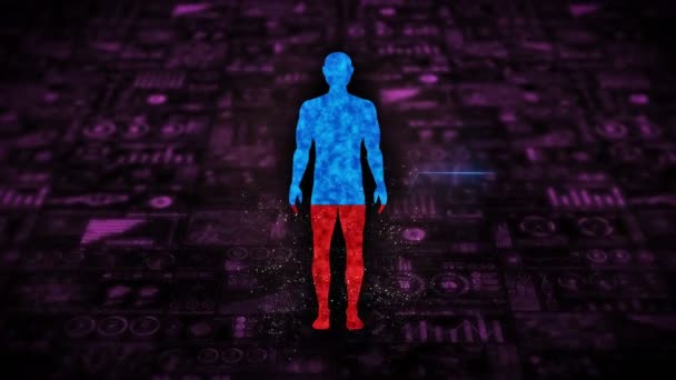 Hombre Tierra Animación Bucle Holograma Médico Cuerpo Virtual Humano Tierra — Vídeos de Stock