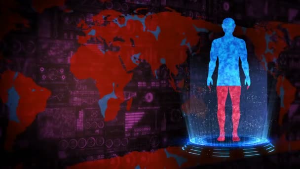 Människa Och Jord Medicinsk Hologramanimation Människans Virtuella Kropp Jorden Färgas — Stockvideo