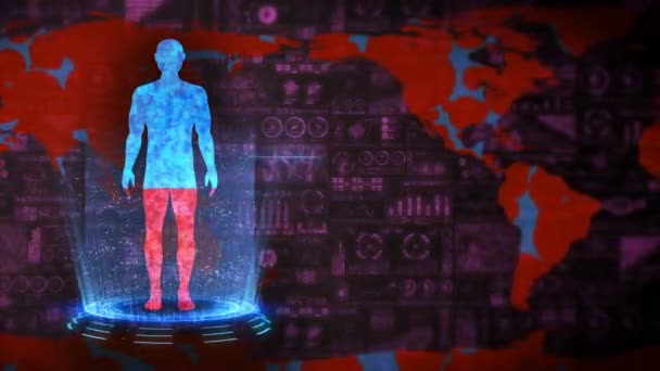 Man Aarde Medische Hologram Lus Animatie Menselijk Virtueel Lichaam Aarde — Stockvideo