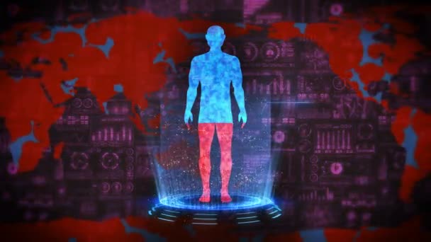 Man Aarde Medische Hologram Lus Animatie Menselijk Virtueel Lichaam Aarde — Stockvideo