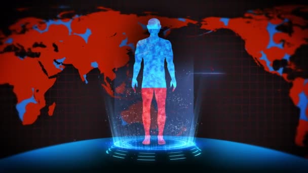 Man Aarde Medische Hologram Lus Animatie Menselijk Virtueel Lichaam Aarde — Stockvideo