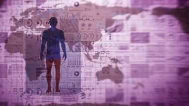 İnsan ve Dünya. Tıbbi hologram döngü animasyonu. Sanal insan vücudu. Dünya kırmızıya boyanacak ve iyileşecek. Enfeksiyon salgını. Salgın sona erdi. Hastalık ve Sağlık.