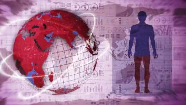 Homem Terra Animação Ciclo Holograma Médico Corpo Virtual Humano Terra — Vídeo de Stock
