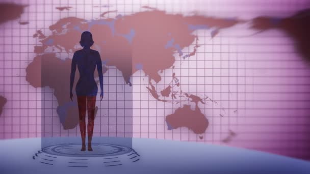 Mujer Tierra Animación Bucle Holograma Médico Cuerpo Virtual Humano Tierra — Vídeos de Stock