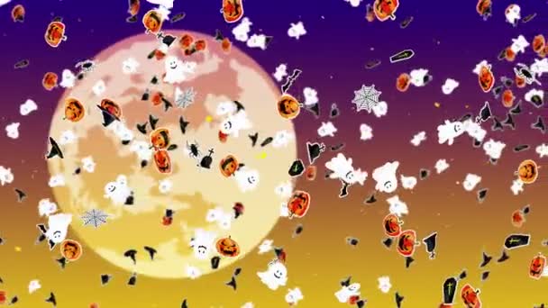 Volando Muchos Monstruos Halloween Arte Papel Calabazas Murciélagos Arañas Fantasmas — Vídeos de Stock