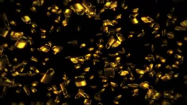 Viele Goldene Vorhängeschlösser Auf Schwarzem Hintergrund Sicherheits Oder Geheimschutzkonzept Animation — Stockvideo