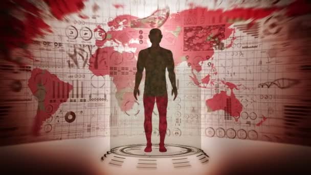 인간과 의학적 홀로그램 애니메이션 가상의 지구는 빨간색으로 염색하고 지겠죠 전염병이야 — 비디오