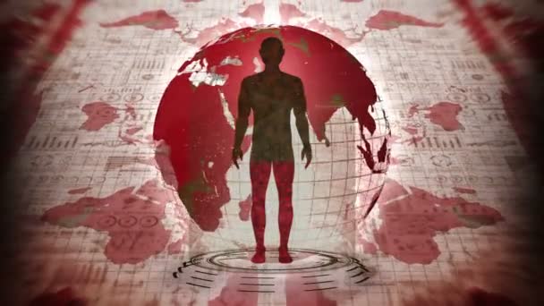 Omul Pământul Hologramă Medicală Animație Buclă Corp Virtual Uman Pământul — Videoclip de stoc