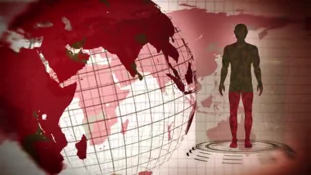 Hombre Tierra Animación Bucle Holograma Médico Cuerpo Virtual Humano Tierra — Vídeos de Stock