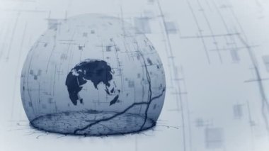 Bir kalkan kubbesinin içinde güvenli bir dünya. Kürenin yarısı. İş dünyası koruma ve güvenlik kavramı. Küresel krizden korunmak için. Bariyer. - Güvenlik. Döngü canlandırması.