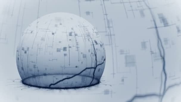 从破裂的地面显示数字球体 球面护盾的一半保护和安全的概念 透明的能量力 屏障穹顶 循环动画 — 图库视频影像