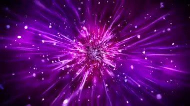 Yanıp sönen parçacıklarla parıldayan lüks ışıklar. Parlak vintage döngü animasyonu. Dairesel. Altıgen. Doğrusal. Ekran dekorasyonu konsepti. Mor ve kırmızı.