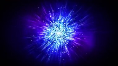 Yanıp sönen parçacıklarla parıldayan lüks ışıklar. Parlak vintage döngü animasyonu. Dairesel. Altıgen. Doğrusal. Ekran dekorasyonu konsepti. Mavi ve mor.