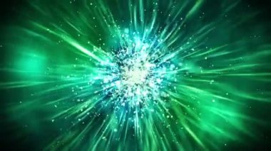 Yanıp sönen parçacıklarla parıldayan lüks ışıklar. Parlak vintage döngü animasyonu. Dairesel. Altıgen. Doğrusal. Ekran dekorasyonu konsepti. Yeşil ve mavi.