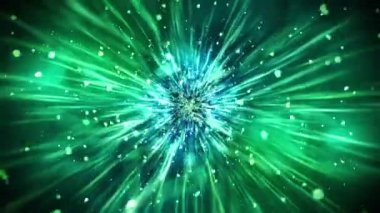 Yanıp sönen parçacıklarla parıldayan lüks ışıklar. Parlak vintage döngü animasyonu. Dairesel. Altıgen. Doğrusal. Ekran dekorasyonu konsepti. Yeşil ve mavi.