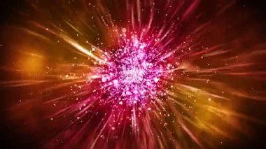 Yanıp sönen parçacıklarla parıldayan lüks ışıklar. Parlak vintage döngü animasyonu. Dairesel. Altıgen. Doğrusal. Ekran dekorasyonu konsepti. Kırmızı ve sarı.
