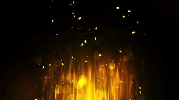 Falling Shiny Golden Confetti Bright Festive Tinsel Gold Color Bokeh — Stock Video