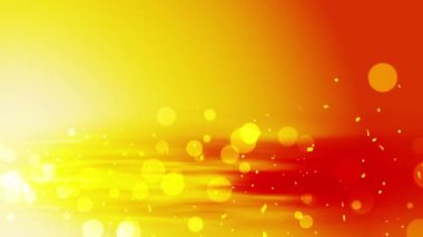 Düşen parlak altın konfeti. Altın renginden parlak bir parıltı. Renkli arka planda Bokeh ışıkları. Parlayan dalgaların tasarımı. Döngü animasyonu. Metin için alanı kopyala.