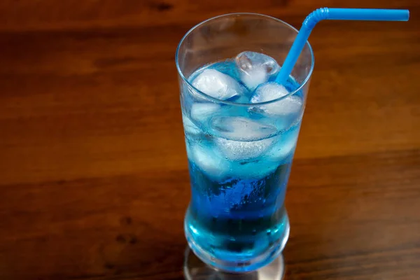 Blue Lagoon Cocktail Highball Glass Straw — Stock Photo, Image
