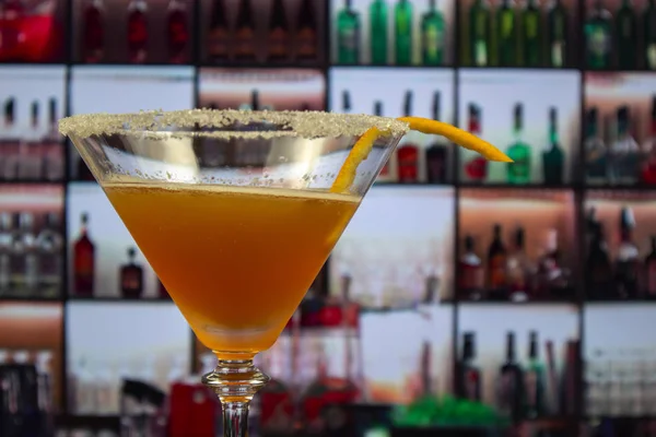 Sidecar Ocktail Vidro Martini Com Casca Laranja — Fotografia de Stock