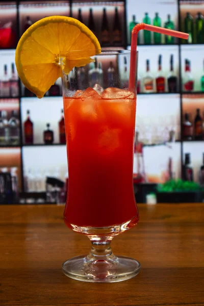 Tequila Sunrise Cocktail Highball Glas Dekoriert Scheibe Orange — Stockfoto