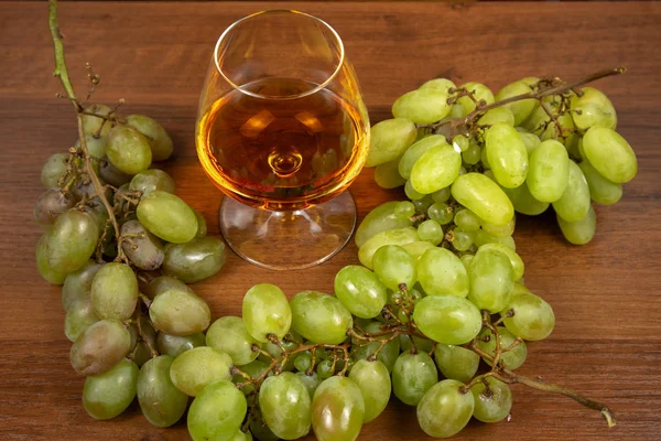 Cognac Glas Und Beeren Aus Weißen Trauben — Stockfoto