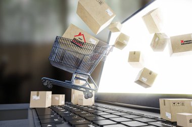 3D resim, yeni normal online alışveriş, eve teslim