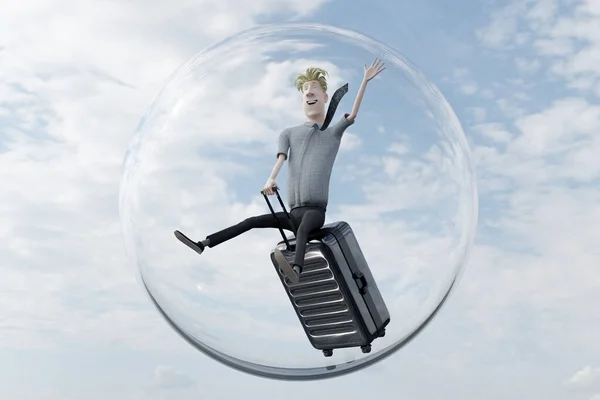 Seyahat baloncuğu, covid-19 'dan güvenli yolculuk, yurt içi uçuş, 3D görüntüleme