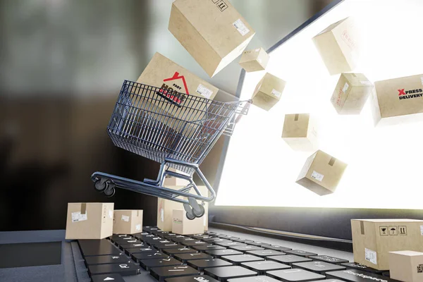 Render Neues Normales Online Shopping Lieferung Nach Hause Stockbild