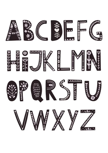 Scandinavische stijl alfabet. Hand getekende vector alfabet — Stockvector