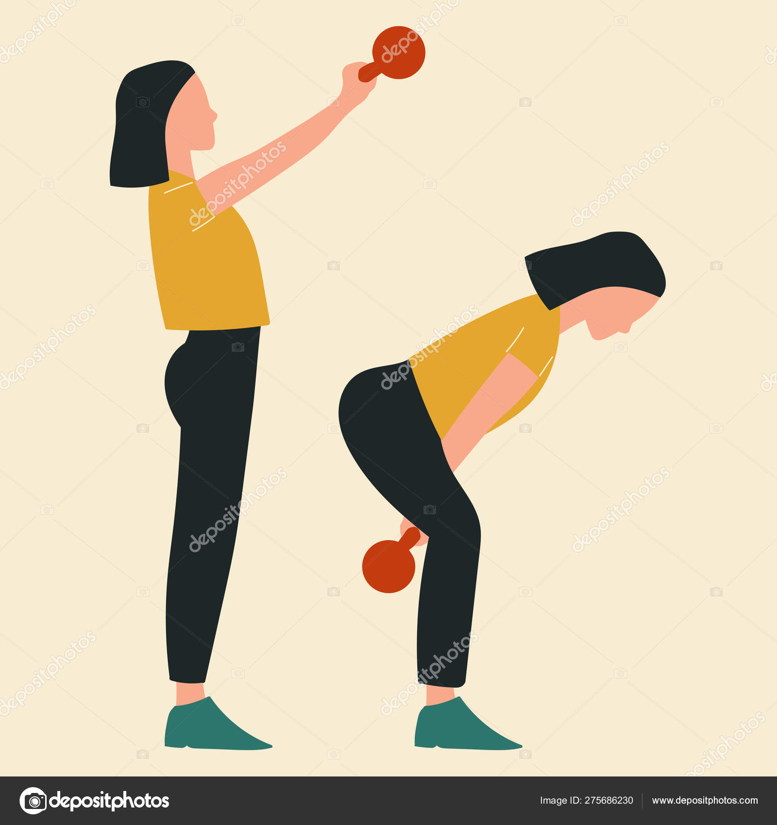 Woman Doing Kettlebell Swings Illustrations Of Glute