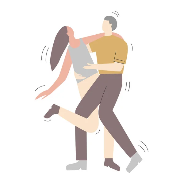 Un par de personajes de dibujos animados divirtiéndose bailando en una fiesta. Hombre y mujer vestidos con ropa de moda bailando en el club o concierto. Ilustración vectorial plana — Archivo Imágenes Vectoriales