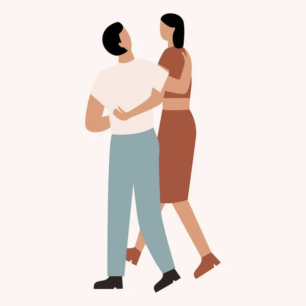 Um casal ou amigos estão abraçando e assistindo um ao outro enquanto caminham. Duas pessoas abraçadas. Ilustração isolada de vetores planos — Vetor de Stock