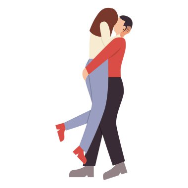 Genç mutlu romantik çift öpüşme ve sarılma. Erkek ve kadın bir randevuda aşık. Düz vektör çizimi.