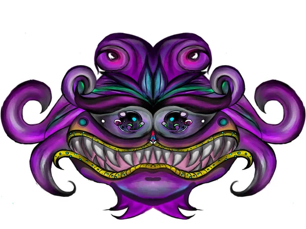 Kreskówka Fioletowy Obcy Potwór Szczęśliwy — Zdjęcie stockowe