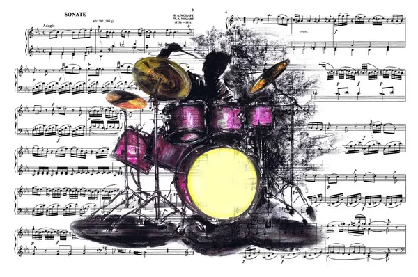 Podręcznik Muzyki Instrumenty Muzyczne Drum Perkusja — Zdjęcie stockowe