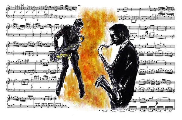 Učebnice Hudby Hudební Nástroje Saxofon — Stock fotografie