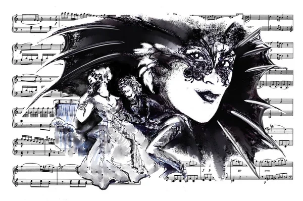 Εγχειρίδιο Της Μουσικής Notes Operetta Bat Στράους — Φωτογραφία Αρχείου