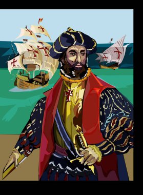 Vasco da Gama. Portekizli navigator ve gezgin. İspanyol gemilerine.