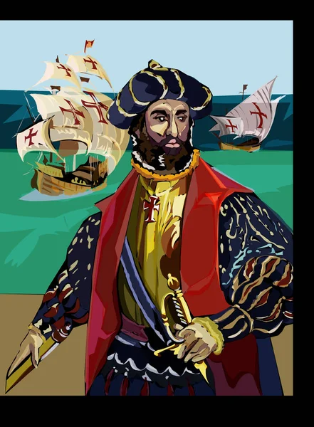Vasco da Gama. Portekizli navigator ve gezgin. İspanyol gemilerine.