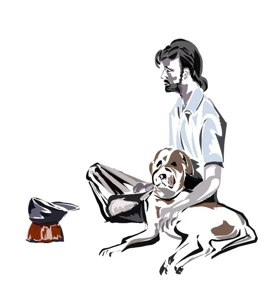 Ulicy Człowiek Pies Prosi Jałmużnę Clochard — Zdjęcie stockowe