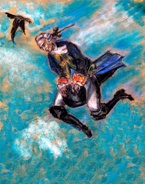 Jerome Baron von Munchausen flies at the core. Illustration for the book Fetch Baron Munchausen clipart
