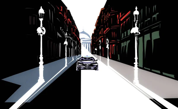 Карантин Порожнє Місто Італії Поліцейська Машина Порожній Вулиці Європі — стокове фото