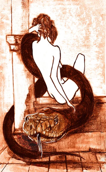 Серія Великих Письменників Джамбаттіста Базіле Ілюстрація Казки Зачарована Змія Або — стокове фото