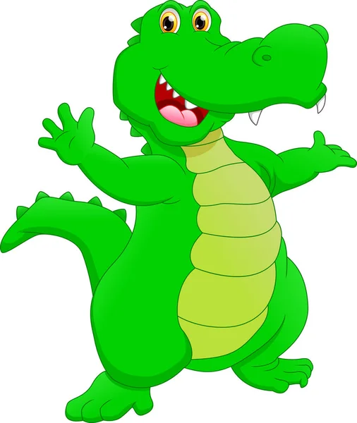Niedliche Krokodil Karikatur Winkt — Stockvektor